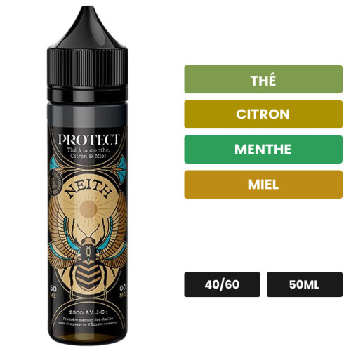 E-liquide Neith de Protect, 50 ml, saveurs thé, citron, menthe et 2 autres.