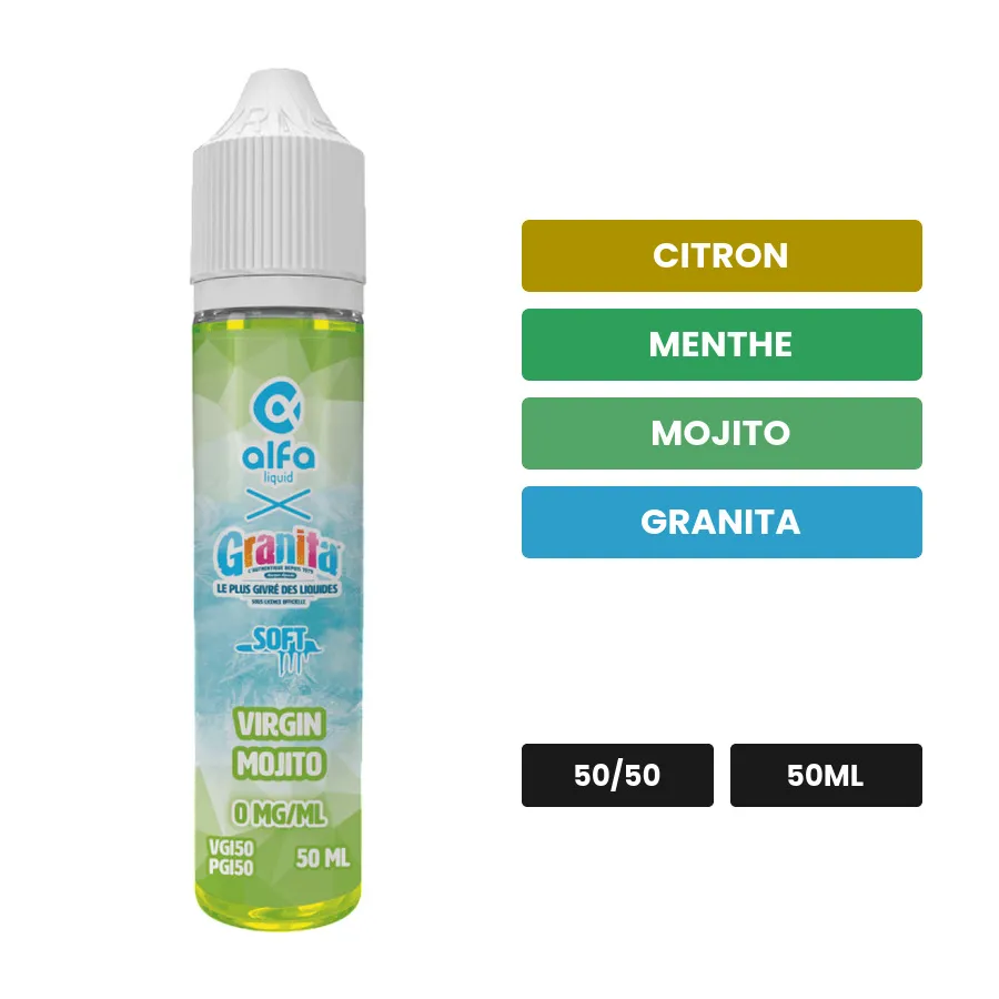 E-liquide Virgin Mojito d'Alfaliquid, 50 ml, saveurs citron, menthe, mojito et 2 autres.