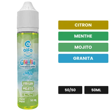 E-liquide Virgin Mojito d'Alfaliquid, 50 ml, saveurs citron, menthe, mojito et 2 autres.