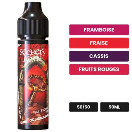 E-liquide Red Key de Secret's Lab, 50 ml, saveurs framboise, fraise, cassis et 2 autres.