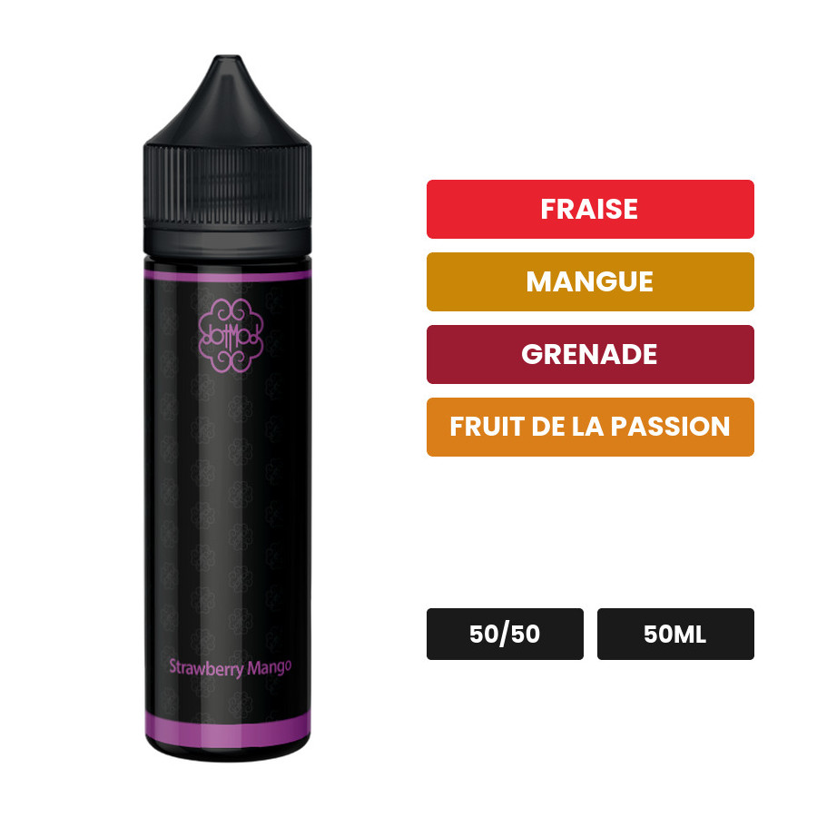 E-liquide Strawberry Mango de Dotmod, 50 ml, saveurs fraise, mangue, grenade et 2 autres.