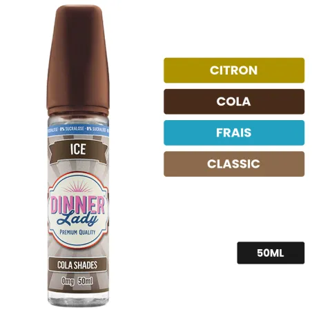 E-liquide Cola Shades 0% Sucralose de Dinner Lady, 50 ml, saveurs citron, cola, frais et 1 autre.