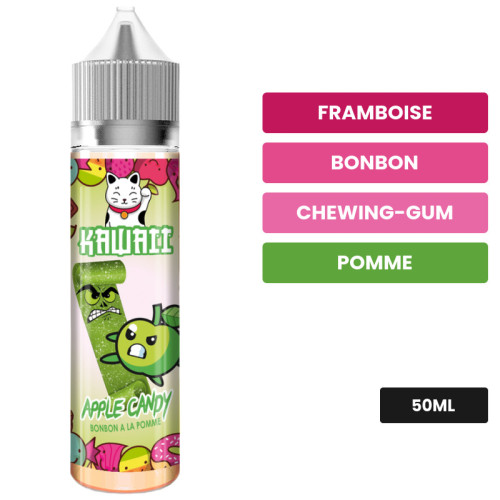 E-liquide Apple Candy de Kawaii, 50 ml, saveurs framboise, bonbon, chewing-gum et 1 autre.