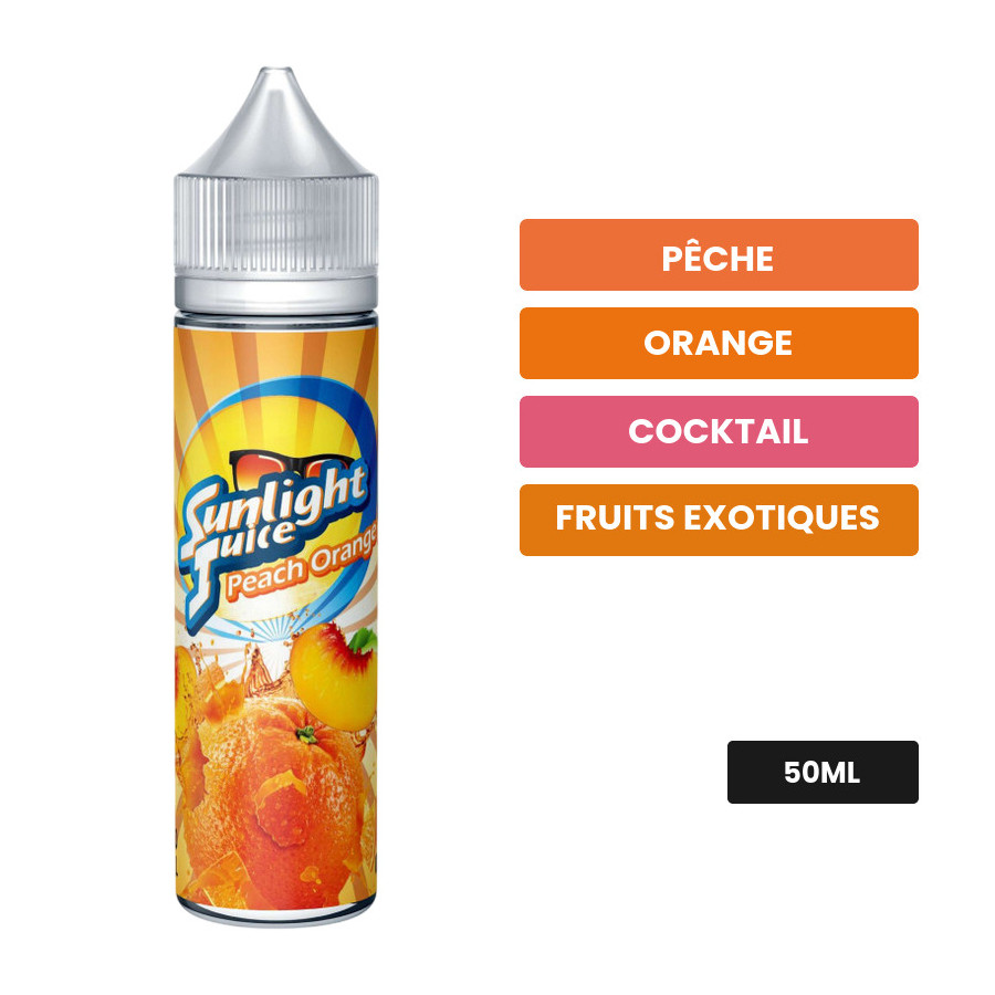 E-liquide Peach Orange de Sunlight Juice, 50 ml, saveurs pêche, orange, cocktail et 1 autre.