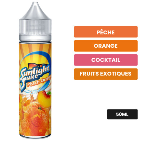 E-liquide Peach Orange de Sunlight Juice, 50 ml, saveurs pêche, orange, cocktail et 1 autre.