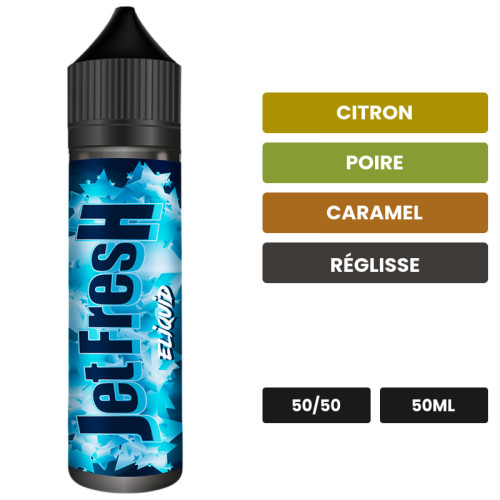 E-liquide Jet Fresh d'Eliquid France, 50 ml, saveurs citron, poire, caramel et 4 autres.