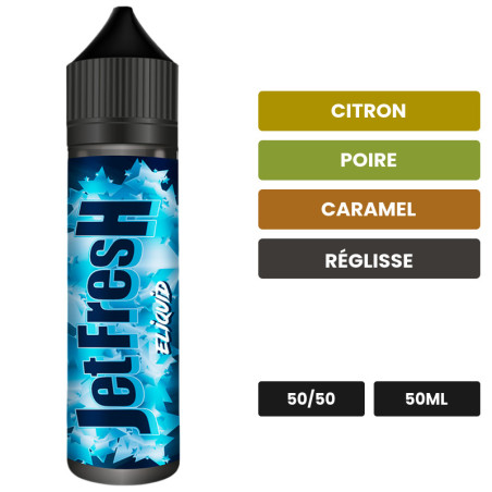 E-liquide Jet Fresh d'Eliquid France, 50 ml, saveurs citron, poire, caramel et 4 autres.