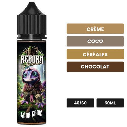 E-liquide Leon Came, 50 ml, saveurs crème, coco, céréales et 2 autres.