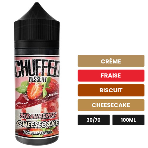 E-liquide Strawberry Cheesecake Dessert de Chuffed, 100 ml, saveurs crème, fraise, biscuit et 2 autres.