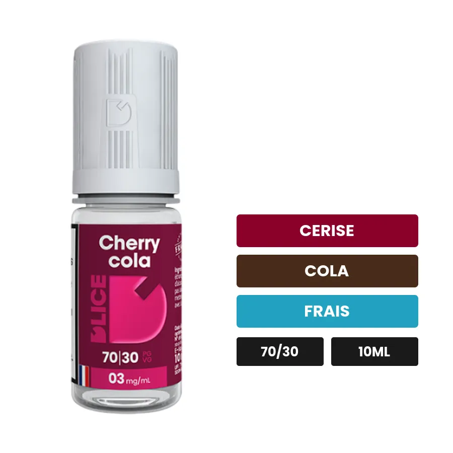 E-liquide Cherry Cola Dlice de D'Lice, 10 ml, saveurs cerise, cola et frais.