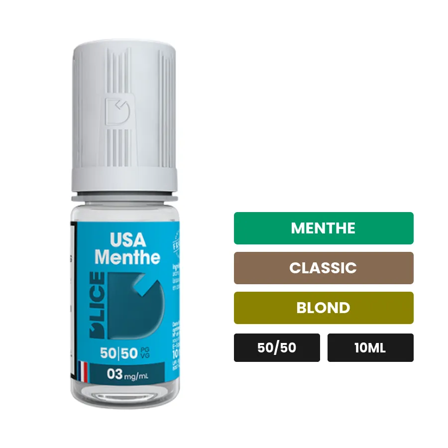 E-liquide Usa Menthe De Dlice de D'Lice, 10 ml, saveurs menthe, classic et blond.