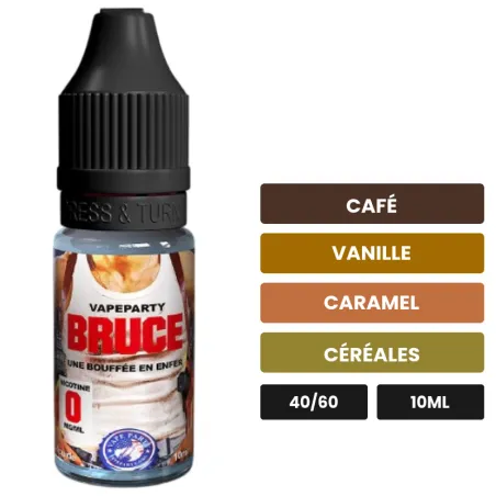 E-liquide Bruce Vape Party de Swoke, 10 ml, saveurs café, vanille, caramel et 2 autres.