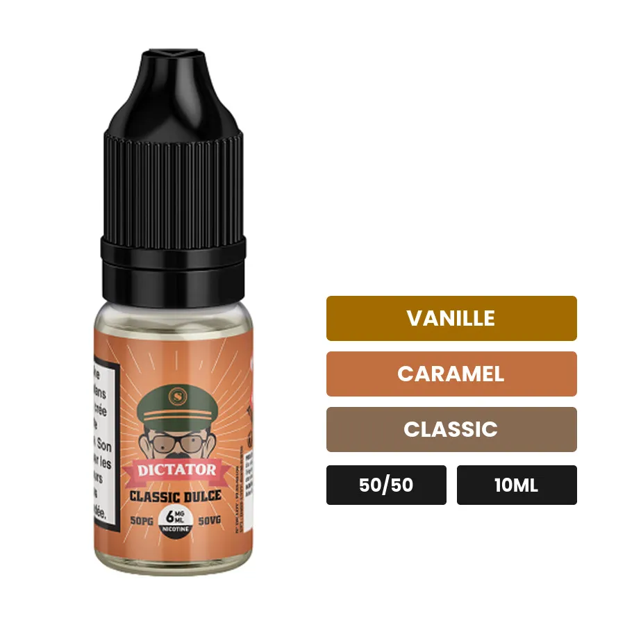 E-liquide Classic Dulce Dictator de Savourea, 10 ml, saveurs vanille, caramel et classic.