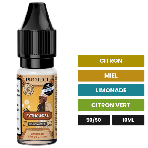 E-liquide Pythagore de Protect, 10 ml, saveurs citron, miel, limonade et 2 autres.