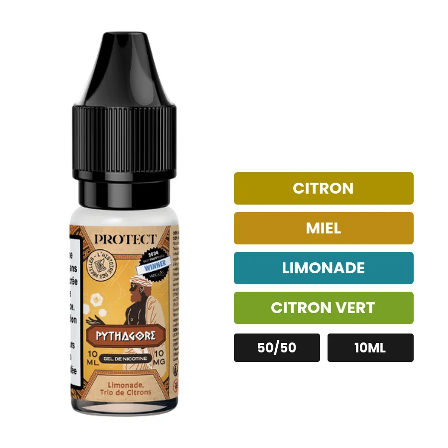 E-liquide Pythagore de Protect, 10 ml, saveurs citron, miel, limonade et 2 autres.