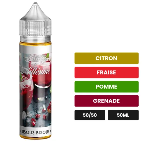 E-liquide Bisous Bisous Millésime d'Original, 50 ml, saveurs citron, fraise, pomme et 2 autres.