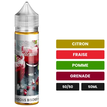 E-liquide Bisous Bisous Millésime d'Original, 50 ml, saveurs citron, fraise, pomme et 2 autres.
