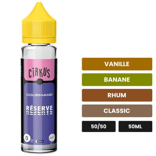 E-liquide Reserve Classic Wanted de Wanted Juice, 50 ml, saveurs vanille, banane, rhum et 2 autres.