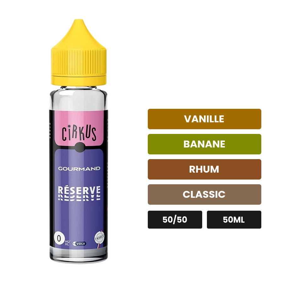 E-liquide Reserve Classic Wanted de Wanted Juice, 50 ml, saveurs vanille, banane, rhum et 2 autres.