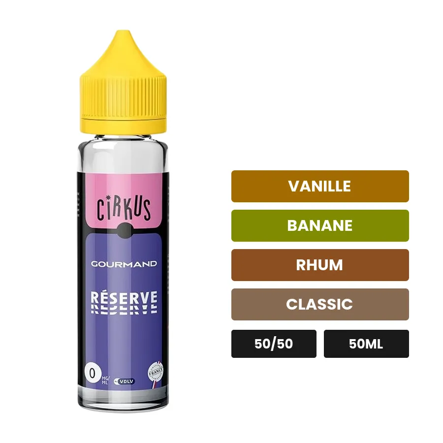 E-liquide Reserve Classic Wanted de Wanted Juice, 50 ml, saveurs vanille, banane, rhum et 2 autres.