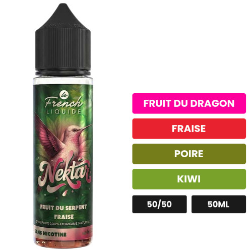 E-liquide Fruit Du Serpent Fraise, 50 ml, saveurs fruit du dragon, fraise, poire et 2 autres.