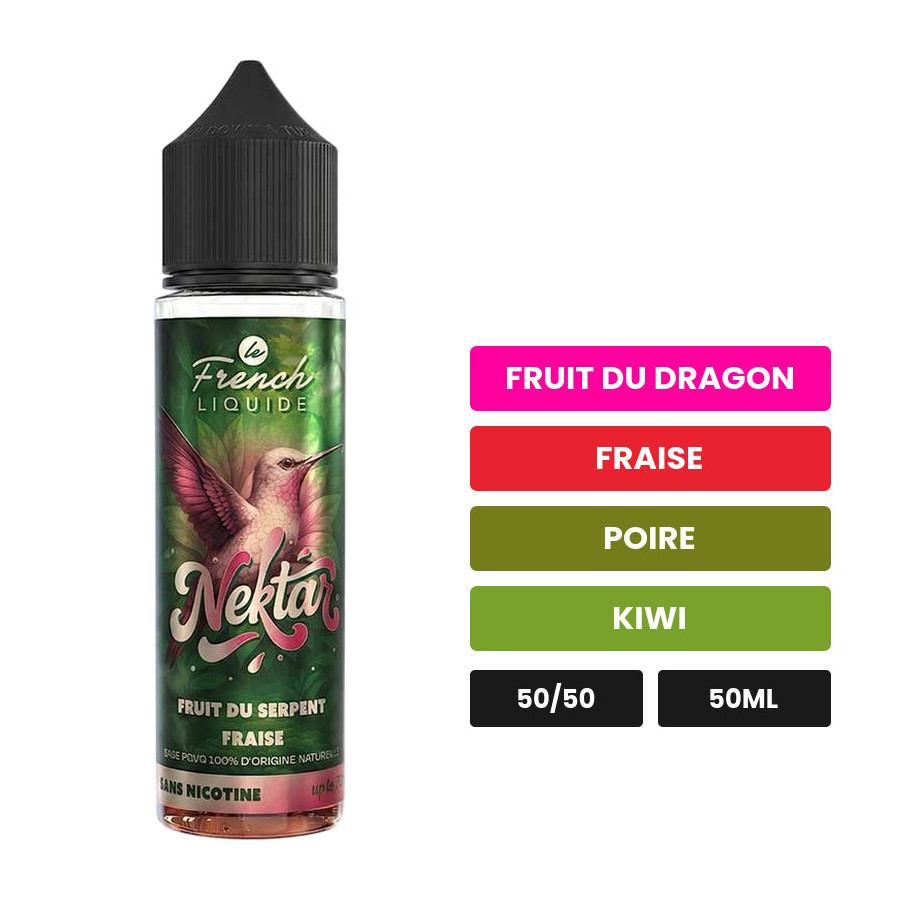 E-liquide Fruit Du Serpent Fraise, 50 ml, saveurs fruit du dragon, fraise, poire et 2 autres.