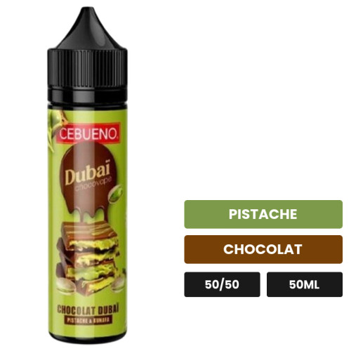 E-liquide Dubaï Chocovape de Cebueno, 50 ml, saveurs pistache et chocolat.