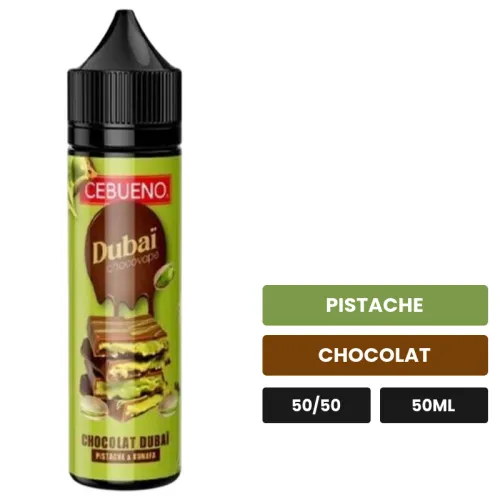 E-liquide Dubaï Chocovape de Cebueno, 50 ml, saveurs pistache et chocolat.
