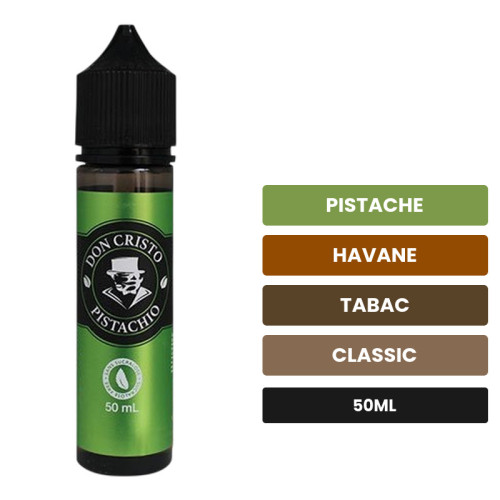 E-liquide Don Cristo Pistachio, 50 ml, saveurs pistache, havane, tabac et 1 autre.