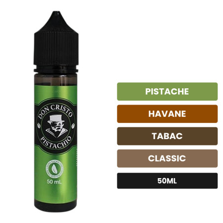 E-liquide Don Cristo Pistachio, 50 ml, saveurs pistache, havane, tabac et 1 autre.