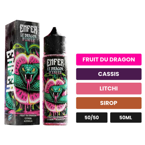 E-liquide Le Dragon de Vape 47, 50 ml, saveurs fruit du dragon, cassis, litchi et 3 autres.