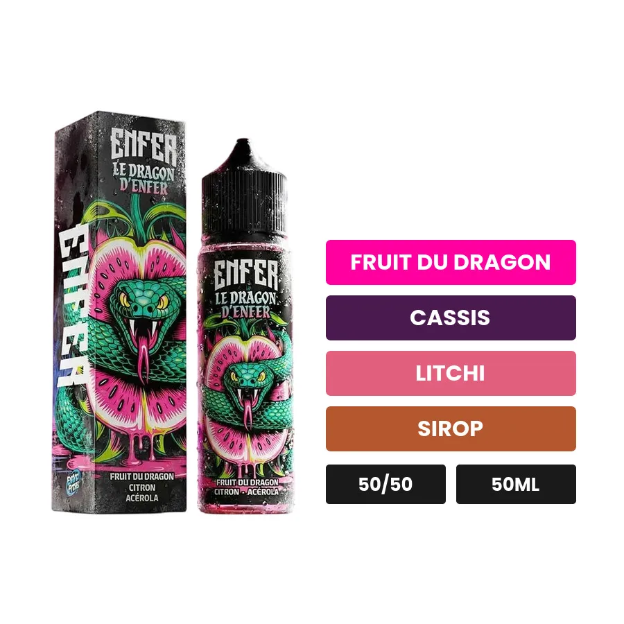 E-liquide Le Dragon de Vape 47, 50 ml, saveurs fruit du dragon, cassis, litchi et 3 autres.