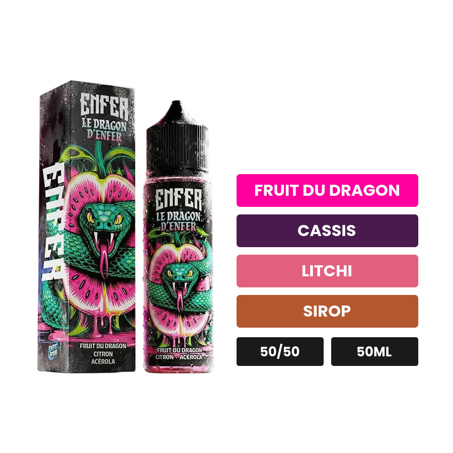 E-liquide Le Dragon de Vape 47, 50 ml, saveurs fruit du dragon, cassis, litchi et 3 autres.