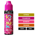 E-liquide Dragy Pills d'E.Tasty, 50 ml, saveurs citron, framboise, bonbon et 1 autre.