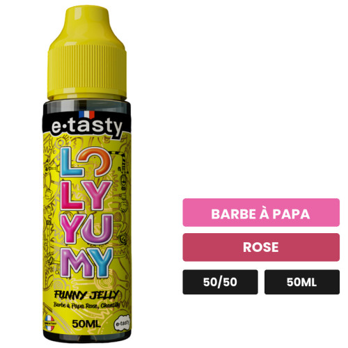 E-liquide Funny Jelly d'E.Tasty, 50 ml, saveurs barbe à papa et rose.