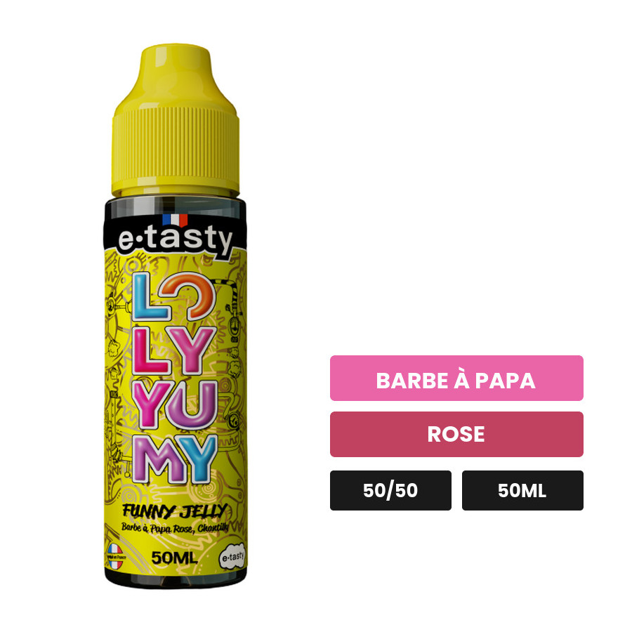 E-liquide Funny Jelly d'E.Tasty, 50 ml, saveurs barbe à papa et rose.