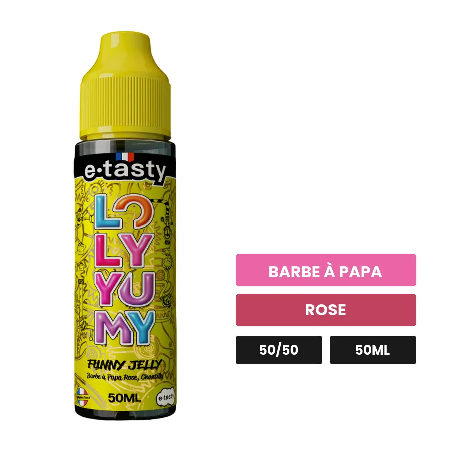 E-liquide Funny Jelly d'E.Tasty, 50 ml, saveurs barbe à papa et rose.