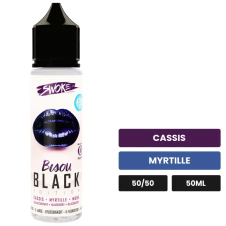 E-liquide Bisou Black de Swoke, 50 ml, saveurs cassis et myrtille.