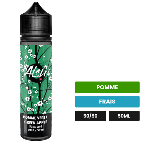 E-liquide Green Apple d'Aisu, 50 ml, saveurs pomme et frais.