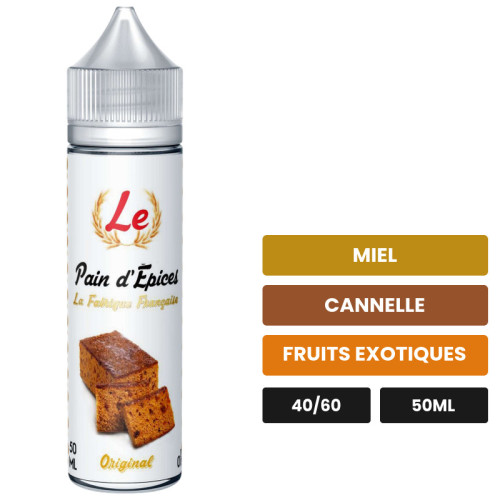 E-liquide Le Pain d'Épices de La Fabrique Française, 50 ml, saveurs miel, cannelle et fruits exotiques.