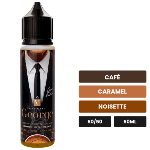 E-liquide George de Swoke, 50 ml, saveurs café, caramel et noisette.