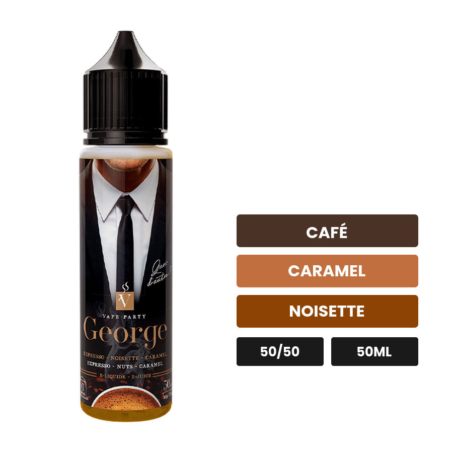 E-liquide George de Swoke, 50 ml, saveurs café, caramel et noisette.