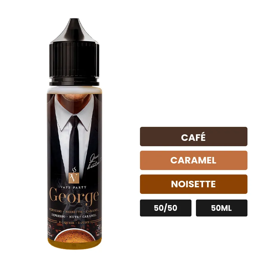 E-liquide George de Swoke, 50 ml, saveurs café, caramel et noisette.