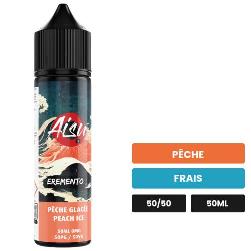 E-liquide Peche Glacee d'Aisu, 50 ml, saveurs pêche et frais.