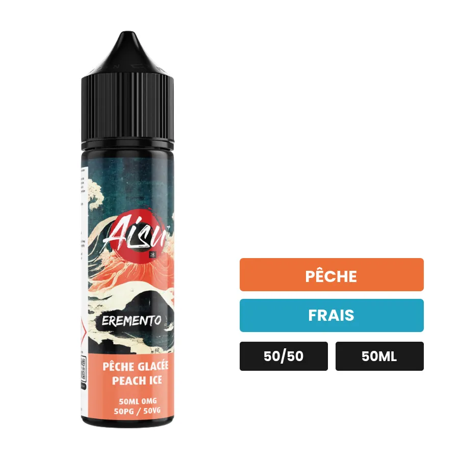 E-liquide Peche Glacee d'Aisu, 50 ml, saveurs pêche et frais.