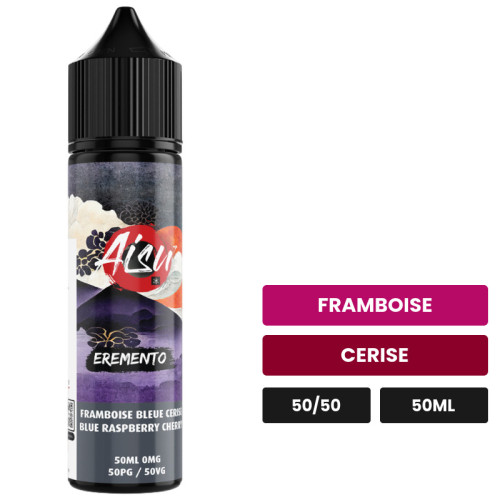 E-liquide Framboise Bleue Cerise d'Aisu, 50 ml, saveurs framboise et cerise.