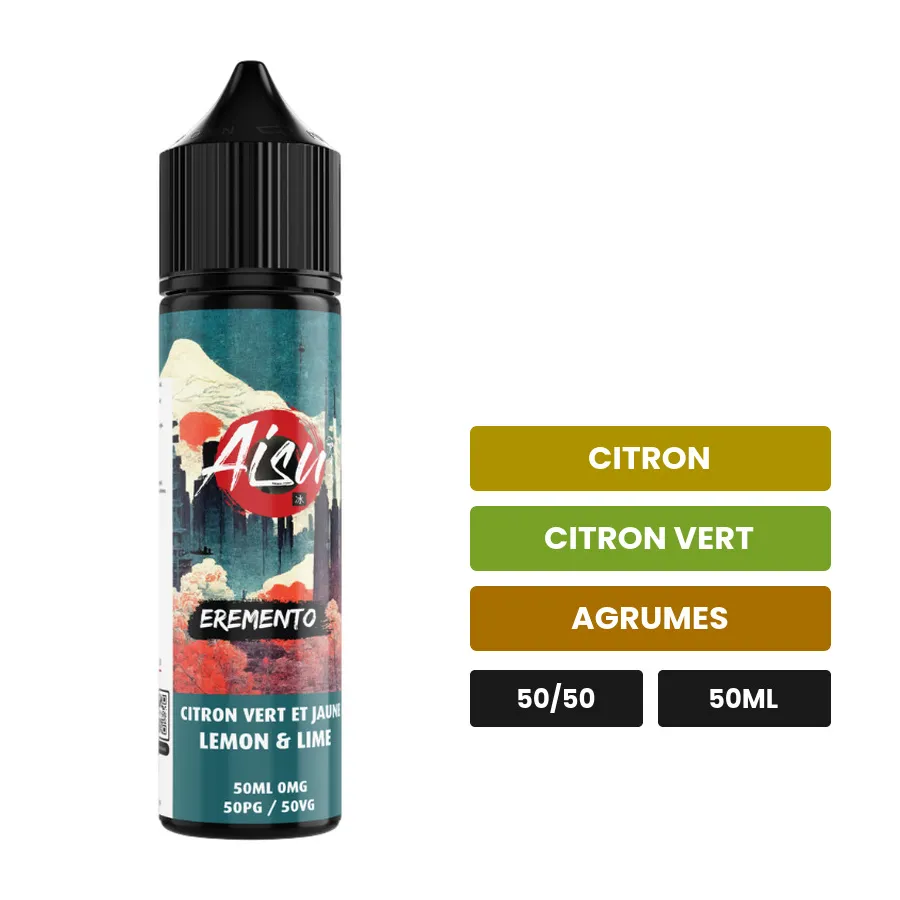 E-liquide Citron Vert Et Jaune d'Aisu, 50 ml, saveurs citron, citron vert et agrumes.