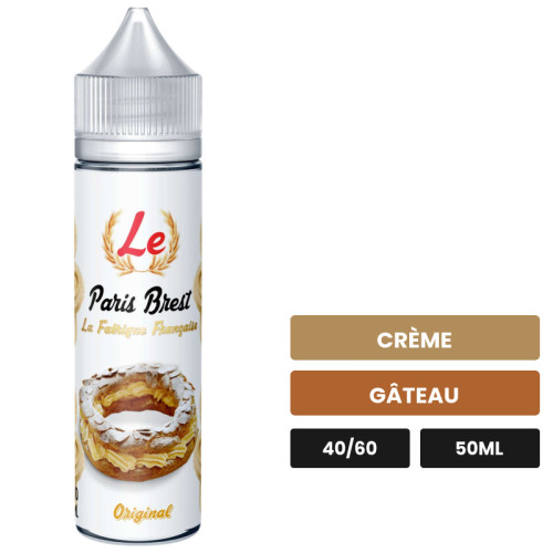 E-liquide Le Paris Brest de La Fabrique Française, 50 ml, saveurs crème et gâteau.