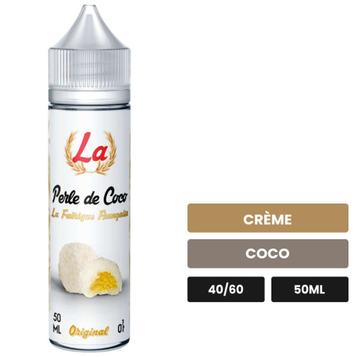 E-liquide La Perle De Coco de La Fabrique Française, 50 ml, saveurs crème et coco.