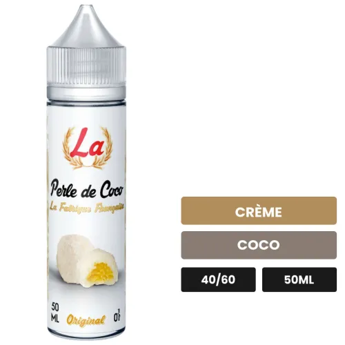 E-liquide La Perle De Coco de La Fabrique Française, 50 ml, saveurs crème et coco.
